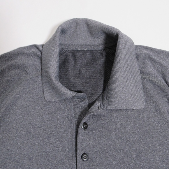 Lululemon Metal Vent Tech Polo Short Sleeve Heathered Black Size M Silveresecnt - Picture 6 of 12